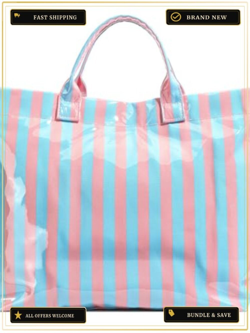 PVC Kraft Paper Tote Bag Shoulder Handbag Large Shopping Bag